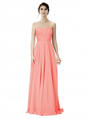 Strapless Long Soft Chiffon Peach Sleeveless Bridesmaid Dress Victoria