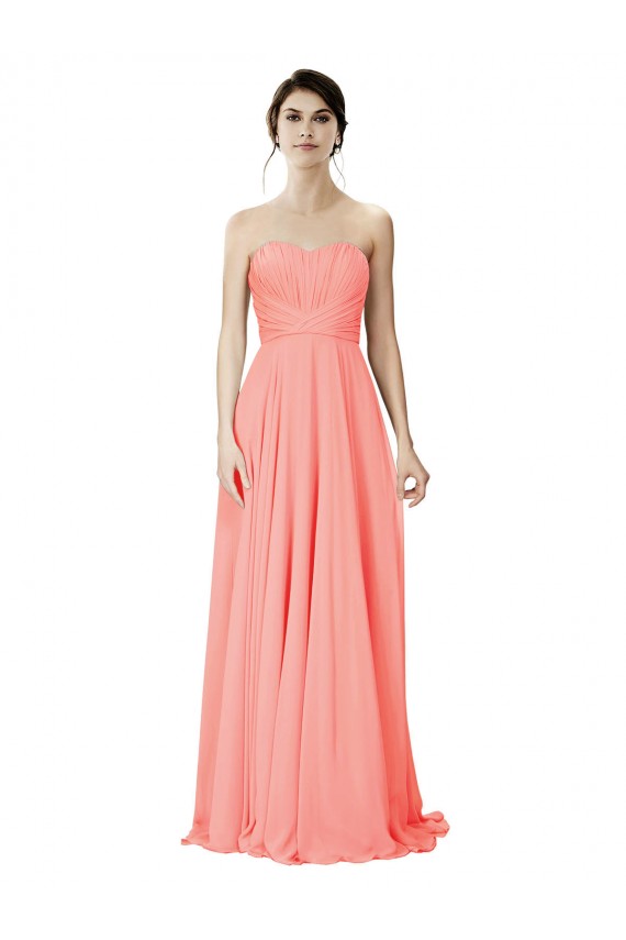 Strapless Long Soft Chiffon Peach Sleeveless Bridesmaid Dress Victoria