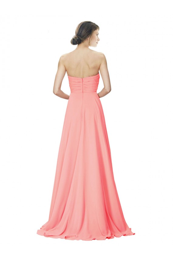 Strapless Long Soft Chiffon Peach Sleeveless Bridesmaid Dress Victoria