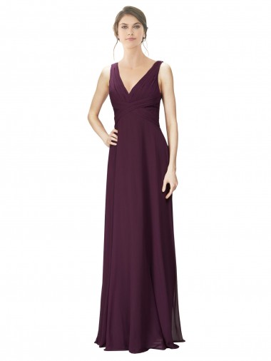 V-Neck Long Soft Chiffon & Lace Grape Sleeveless Bridesmaid Gown Victoria