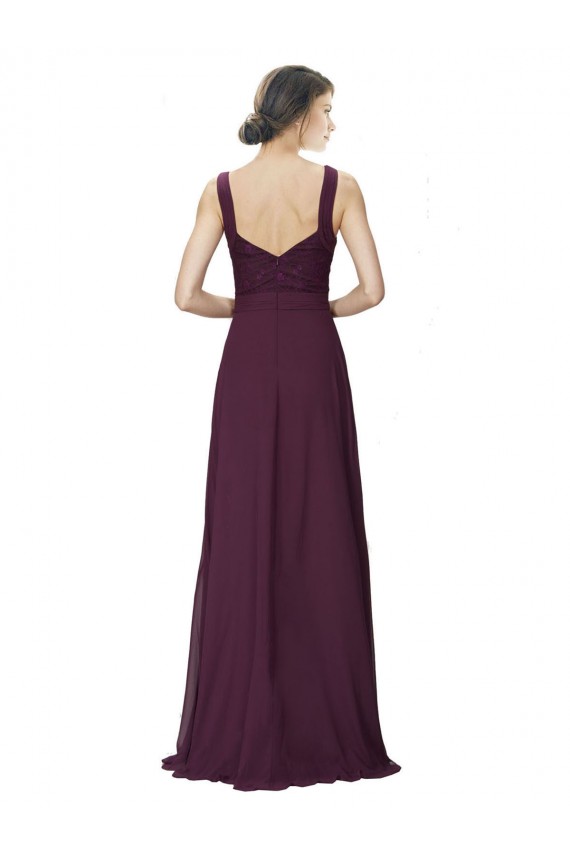 V-Neck Long Soft Chiffon & Lace Grape Sleeveless Bridesmaid Gown Victoria