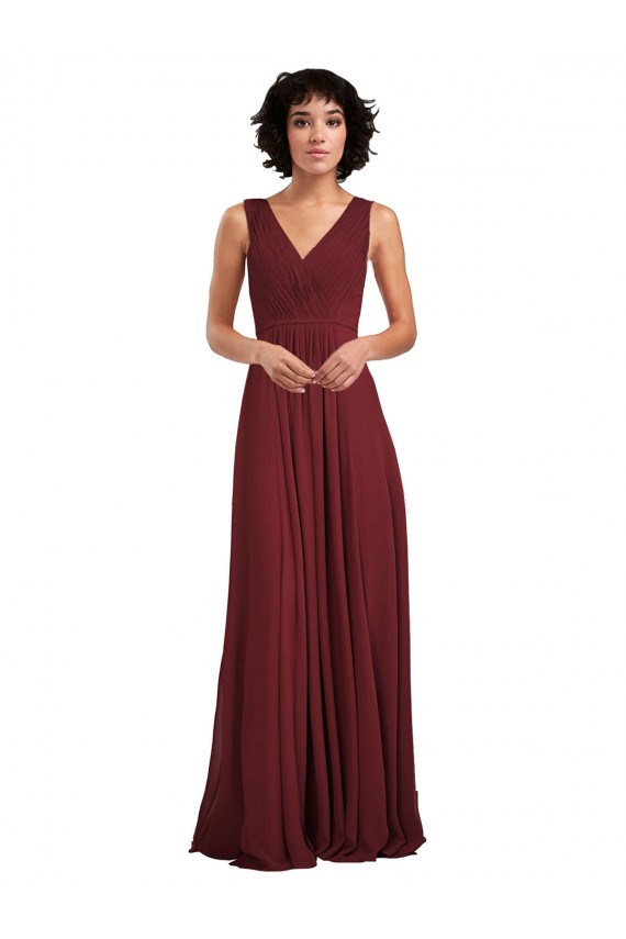 V-Neck Long Soft Chiffon Burgundy Sleeveless Bridesmaid Dress Victoria