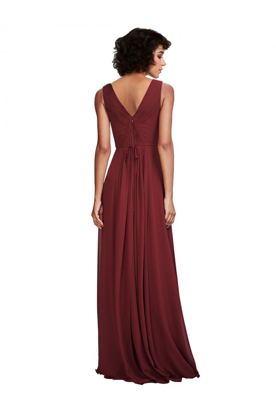 V-Neck Long Soft Chiffon Burgundy Sleeveless Bridesmaid Dress Victoria