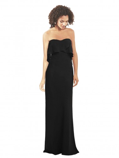 Strapless Long Soft Chiffon Black Sleeveless Bridesmaid Dress Victoria
