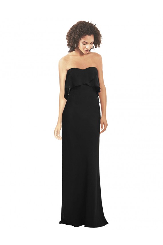 Strapless Long Soft Chiffon Black Sleeveless Bridesmaid Dress Victoria