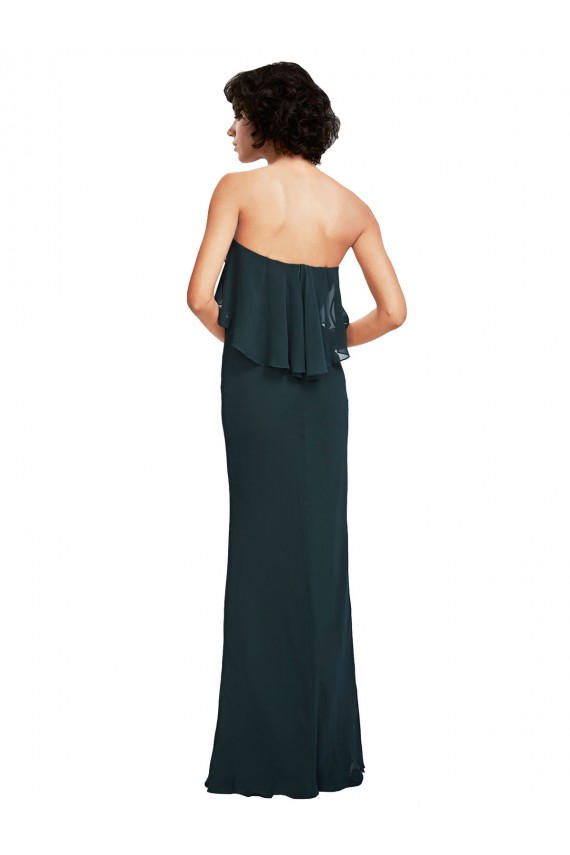 Strapless Long Soft Chiffon Black Sleeveless Bridesmaid Dress Victoria