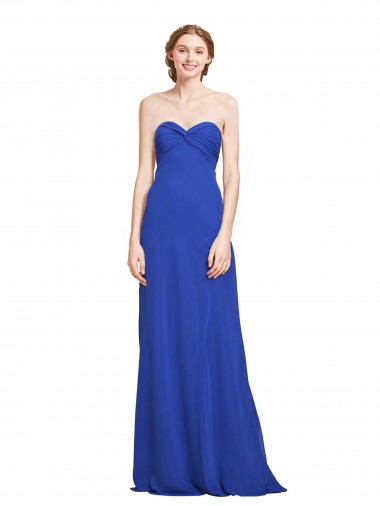 Sweetheart Long Soft Chiffon Royal Blue Sleeveless Bridesmaid Gown Victoria