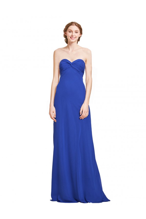 Sweetheart Long Soft Chiffon Royal Blue Sleeveless Bridesmaid Gown Victoria