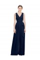 V-Neck Long Chiffon Dark Navy Sleeveless Wedding Party Dress Victoria