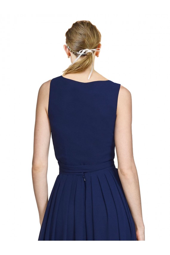 V-Neck Long Chiffon Dark Navy Sleeveless Wedding Party Dress Victoria