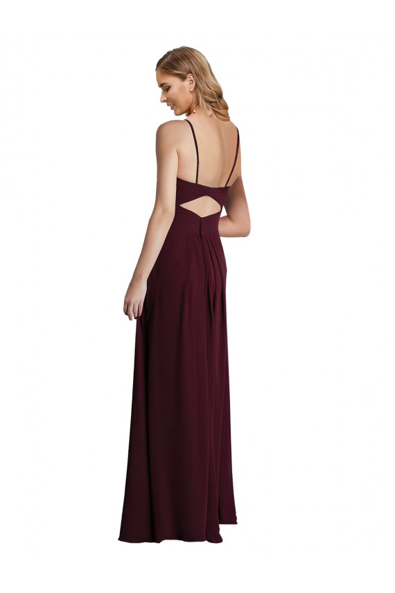 Spaghetti Straps Long Chiffon Burgundy Gold Sleeveless Wedding Party Dress Victoria