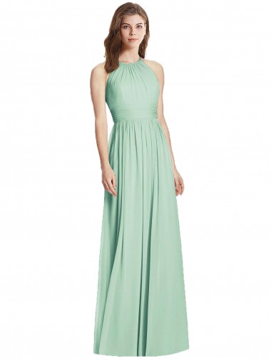 Halter Neck Long Soft Chiffon Mint Green Sleeveless Semi Formal Evening Dress / Bridesmaid Dress Victoria