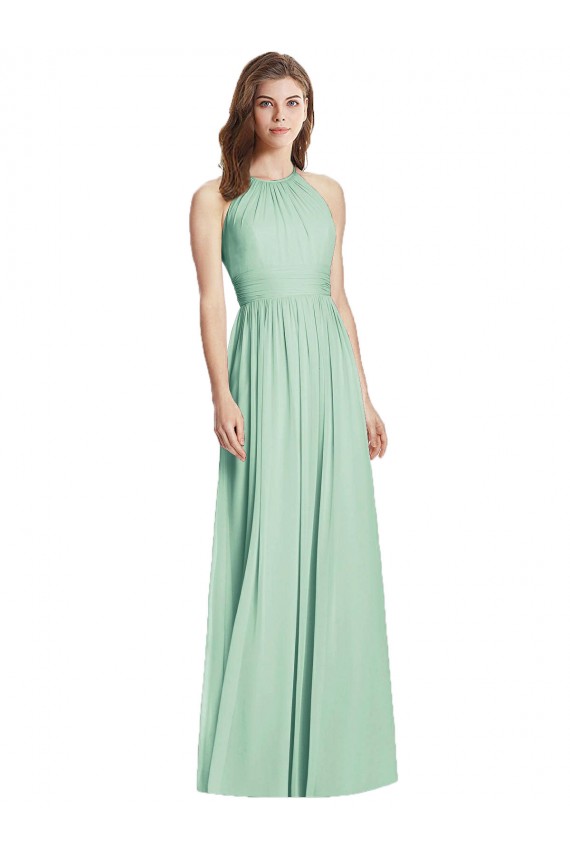 Halter Neck Long Soft Chiffon Mint Green Sleeveless Semi Formal Evening Dress / Bridesmaid Dress Victoria