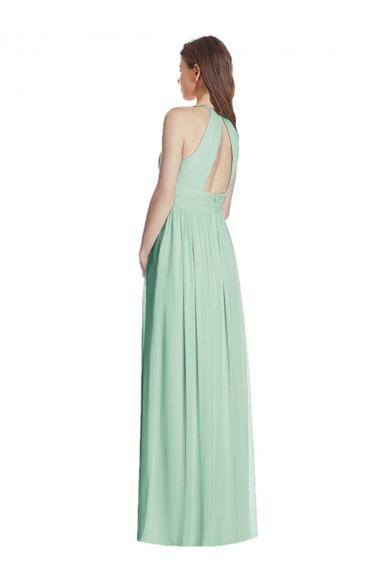Halter Neck Long Soft Chiffon Mint Green Sleeveless Semi Formal Evening Dress / Bridesmaid Dress Victoria