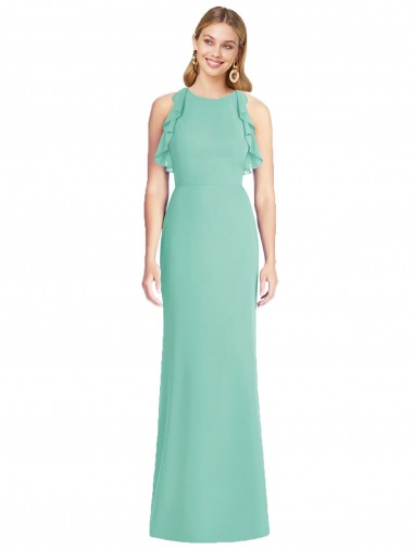 Jewel Neck Long Soft Chiffon Jade Sleeveless Bridesmaid Dress Victoria