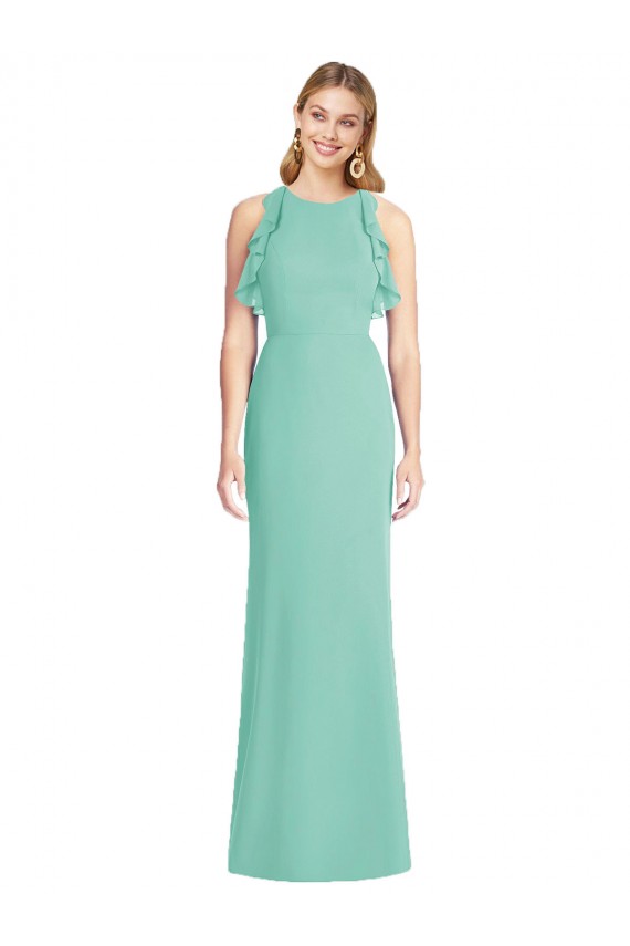Jewel Neck Long Soft Chiffon Jade Sleeveless Bridesmaid Dress Victoria