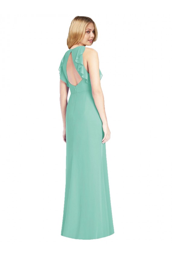 Jewel Neck Long Soft Chiffon Jade Sleeveless Bridesmaid Dress Victoria