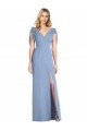 V-Neck Long Soft Chiffon Dusty Blue Sleeveless Bridesmaid Dress Victoria