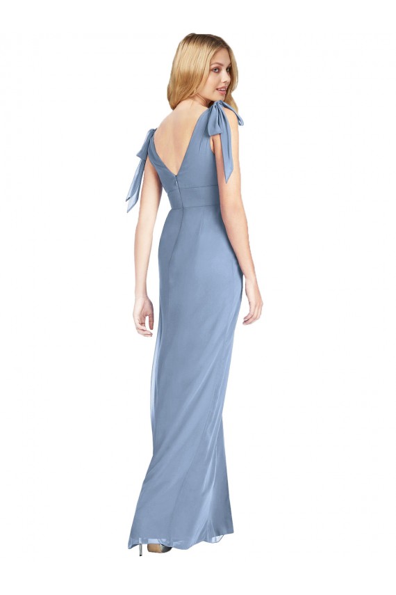 V-Neck Long Soft Chiffon Dusty Blue Sleeveless Bridesmaid Dress Victoria