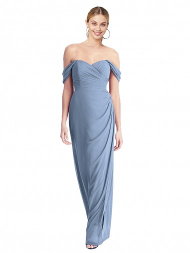 Off the Shoulder Long Soft Chiffon Dusty Blue Sleeveless Semi Formal Evening Dress / Bridesmaid Dress Victoria