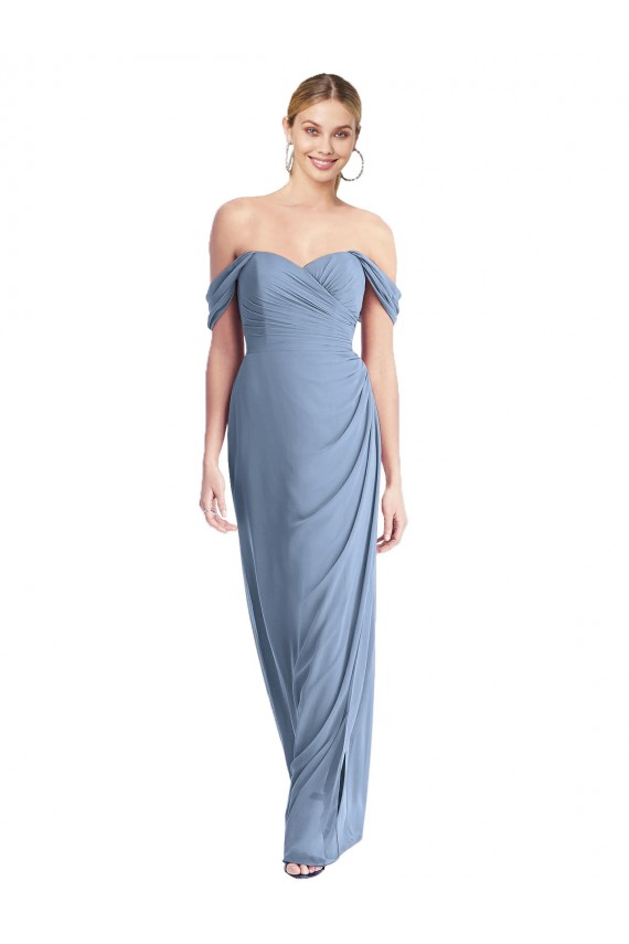 Off the Shoulder Long Soft Chiffon Dusty Blue Sleeveless Semi Formal Evening Dress / Bridesmaid Dress Victoria