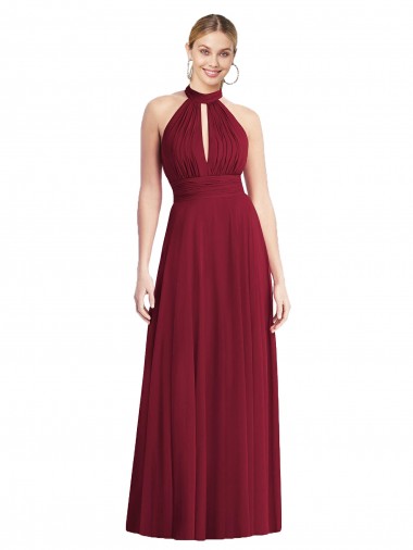 High Neck Long Soft Chiffon Burgundy Sleeveless Semi Formal Evening Dress / Bridesmaid Dress Victoria