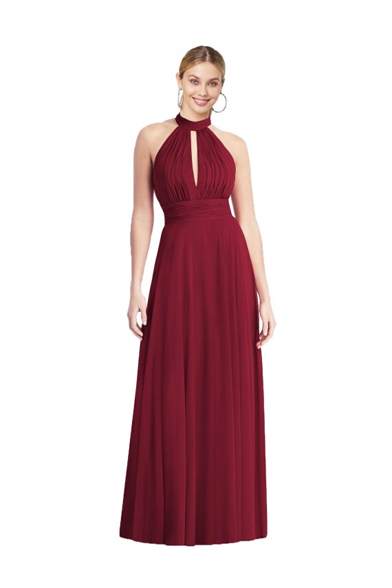 High Neck Long Soft Chiffon Burgundy Sleeveless Semi Formal Evening Dress / Bridesmaid Dress Victoria