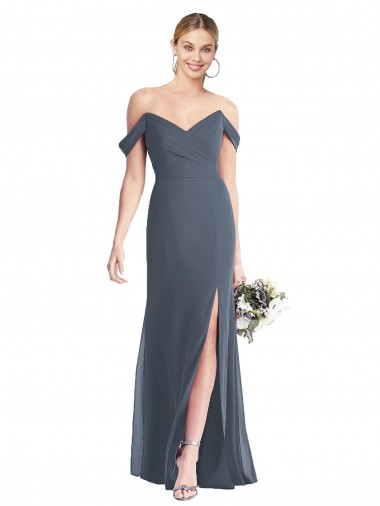Off the Shoulder Long Soft Chiffon Silver Stone Sleeveless Bridesmaid Dress Victoria