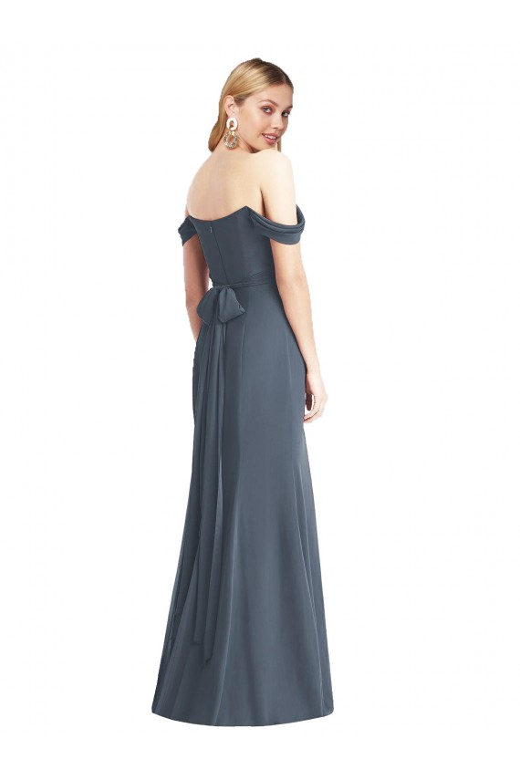 Off the Shoulder Long Soft Chiffon Silver Stone Sleeveless Bridesmaid Dress Victoria