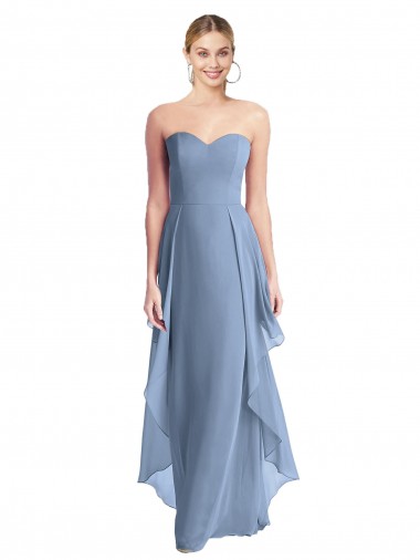Strapless Long Chiffon Dusty Blue Sleeveless Formal Dress / Bridesmaid Dress Victoria