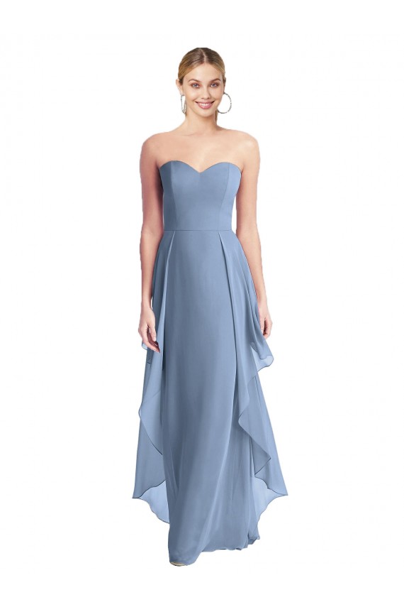 Strapless Long Chiffon Dusty Blue Sleeveless Formal Dress / Bridesmaid Dress Victoria