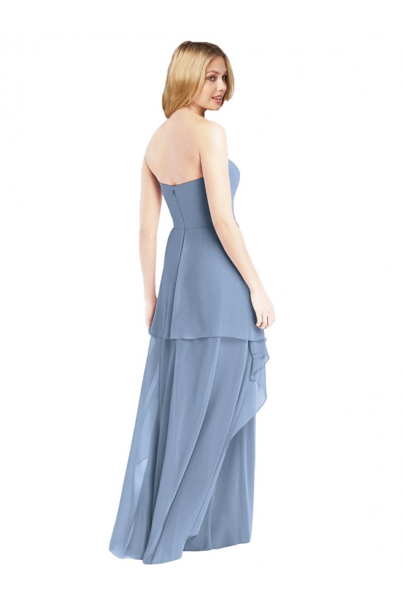 Strapless Long Chiffon Dusty Blue Sleeveless Formal Dress / Bridesmaid Dress Victoria