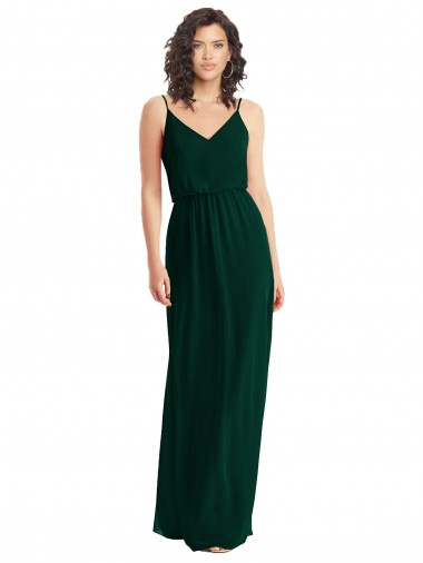 V-Neck Long Soft Chiffon Ever Green Sleeveless Semi Formal Evening Dress / Bridesmaid Dress Victoria