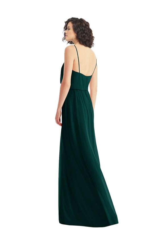 V-Neck Long Soft Chiffon Ever Green Sleeveless Semi Formal Evening Dress / Bridesmaid Dress Victoria