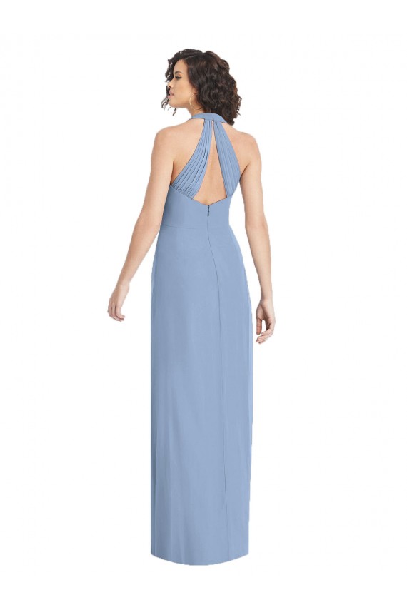 V-Neck Long Soft Chiffon Dusty Blue Sleeveless Formal Evening Gown / Bridesmaid Dress Victoria