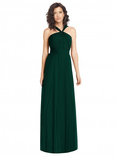 Halter Neck Long Soft Chiffon Ever Green A-Line Sleeveless Bridesmaid Dress Victoria