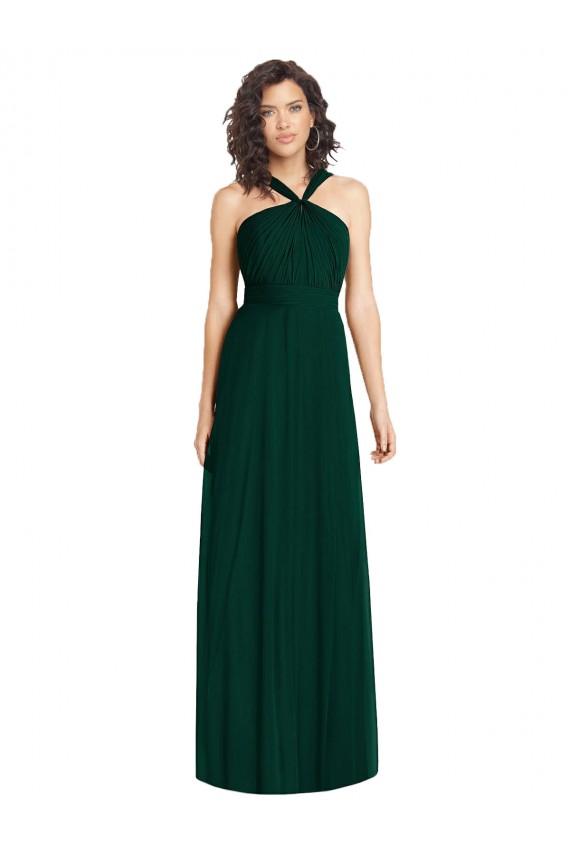 Halter Neck Long Soft Chiffon Ever Green A-Line Sleeveless Bridesmaid Dress Victoria