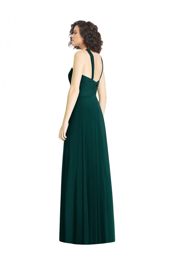 Halter Neck Long Soft Chiffon Ever Green A-Line Sleeveless Bridesmaid Dress Victoria