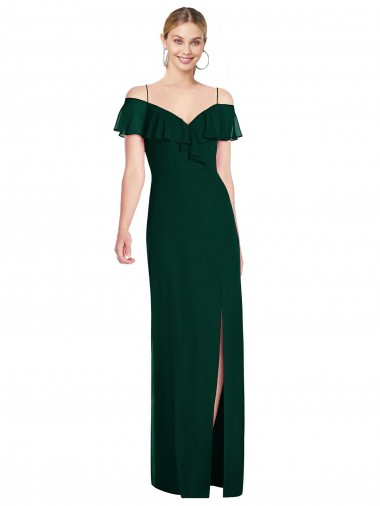 Sweetheart Long Soft Chiffon Ever Green Cold Shoulder Semi Formal Evening Dress / Bridesmaid Dress Victoria