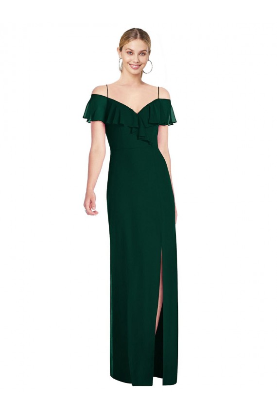 Sweetheart Long Soft Chiffon Ever Green Cold Shoulder Semi Formal Evening Dress / Bridesmaid Dress Victoria