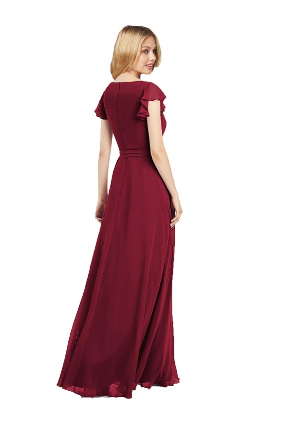 V-Neck Long Lxue Chiffon Royal Blue Flutter Sleeves Bridesmaid Dress Victoria