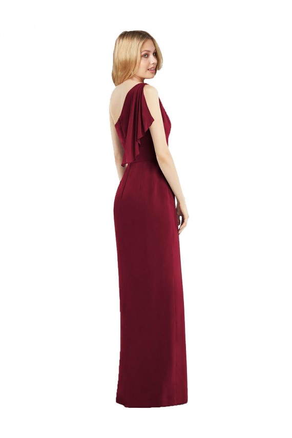 One Shoulder Long Soft Chiffon Olive Green Sleeveless Bridesmaid Dress Victoria