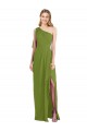 One Shoulder Long Soft Chiffon Olive Green Sleeveless Bridesmaid Dress Victoria