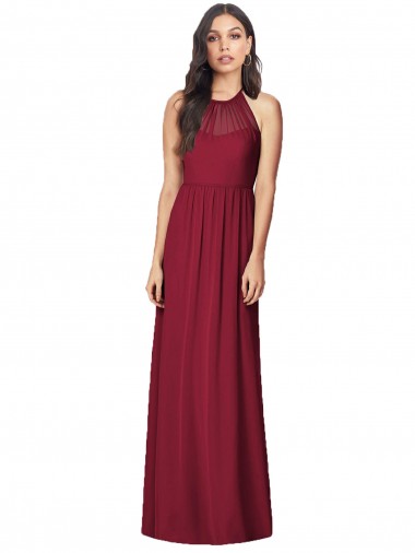 Halter Neck Long Soft Chiffon Burgundy Trumpet Sleeveless Bridesmaid Dress Victoria