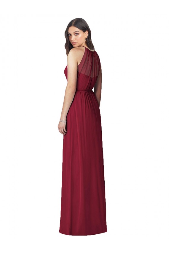 Halter Neck Long Soft Chiffon Burgundy Trumpet Sleeveless Bridesmaid Dress Victoria