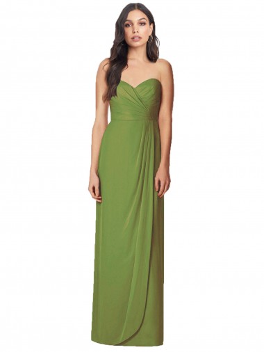 Strapless Long Soft Chiffon Olive Green Sleeveless Bridesmaid Dress Victoria