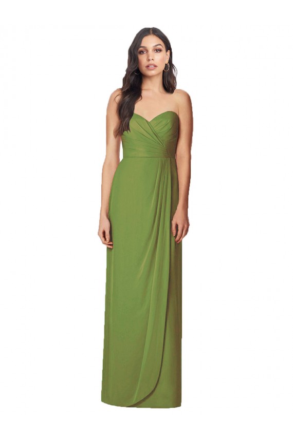 Strapless Long Soft Chiffon Olive Green Sleeveless Bridesmaid Dress Victoria