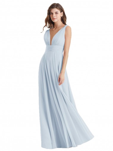 V-Neck Long Lxue Chiffon Sea Glass Sleeveless Bridesmaid Dress Victoria