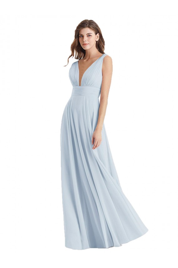 V-Neck Long Lxue Chiffon Sea Glass Sleeveless Bridesmaid Dress Victoria