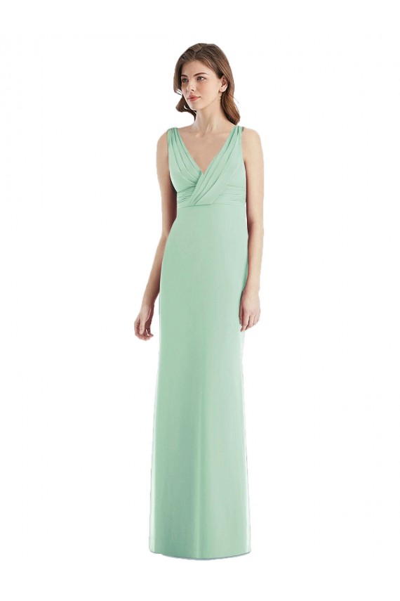 V-Neck Long Chiffon Mint Green Sleeveless Bridesmaid Dress / Evening Dress Victoria